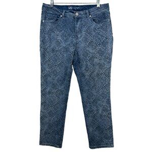 DG2 Diane Gilman Womens Jeans Sz 12P Blue Printed Denim Floral Stretch High-Rise